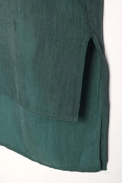 Zümrüt-Dik Yakalı Kolu Pileli Gömlek Tunik - Resim 6