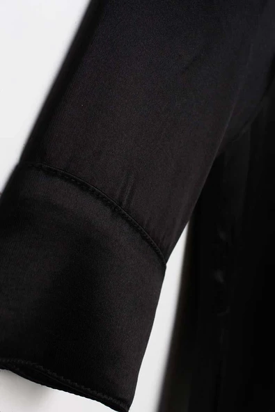 Siyah-Hakim Yaka Yanları Yırtmaçlı Gömlek - Resim 6