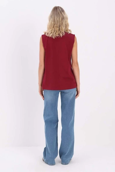 Mürdüm-Bisiklet Yaka Kolsuz Pamuklu T-Shirt - Resim 4