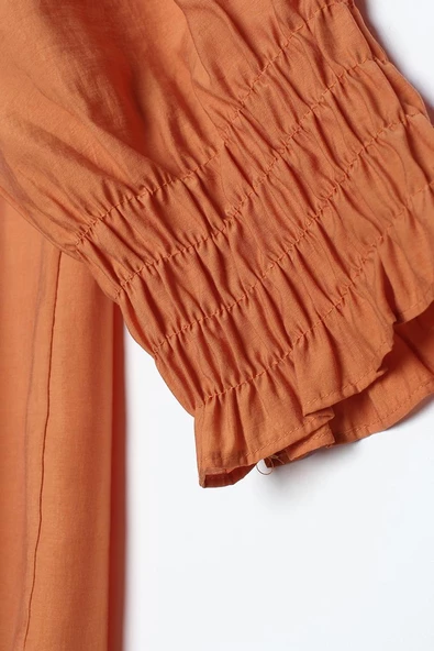 Tarçın-Gipe Lastik Kol Detaylı Bisiklet Yaka Tunik - Resim 6