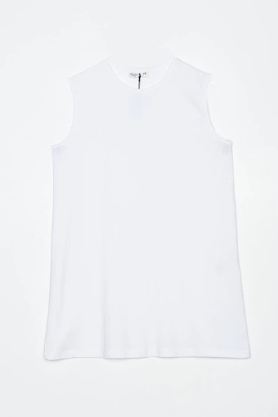 Beyaz-%100 Pamuk Kolsuz T-Shirt - 6