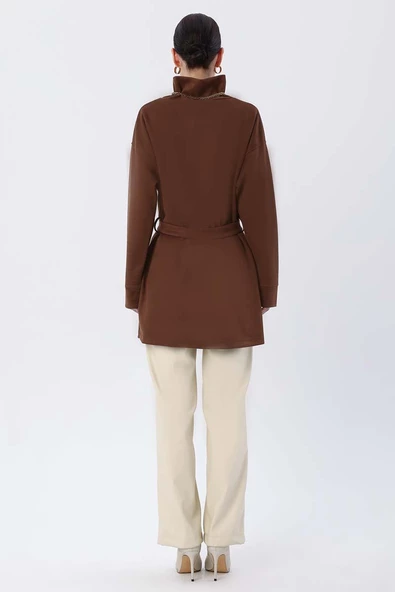 Kahve-Kuşaklı Balıkçı Yaka Tunik - Resim 4