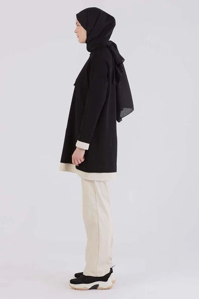 Siyah-Deri Garnili Nakışlı Tunik - Resim 3