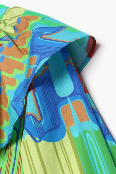 Mavi-Kiremit-%100 Pamuk Büyük Yakalı Desenli Gömlek - Resim 6