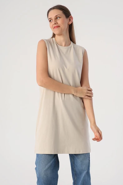 Taş-Yaka Biyeli Kolsuz Likralı T-shirt ürün görseli