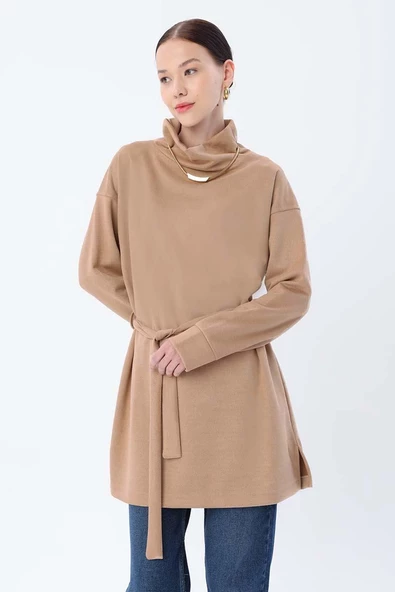 Bej-Kuşaklı Balıkçı Yaka Tunik ürün görseli