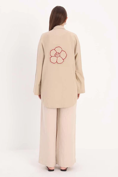 Bej-Düğmeli Cepli Gömlek Tunik - Resim 4