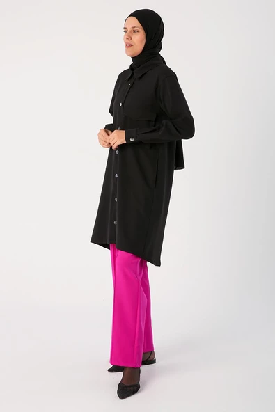 Siyah-Tek Cepli Çıtçıtlı Gömlek - 3