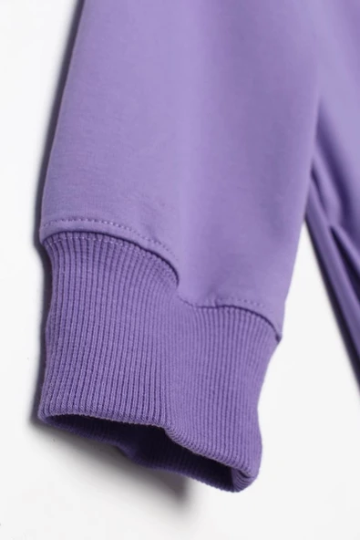 Lila-Zincir Nakışlı Dik Yaka Likralı Uzun Sweat - Resim 6