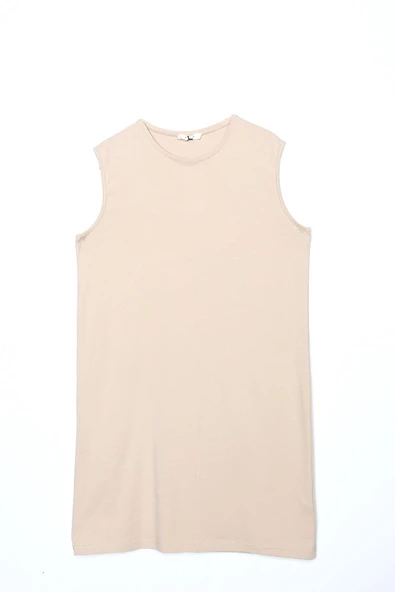 Bej-Yaka Biyeli Kolsuz Likralı T-shirt - Resim 5