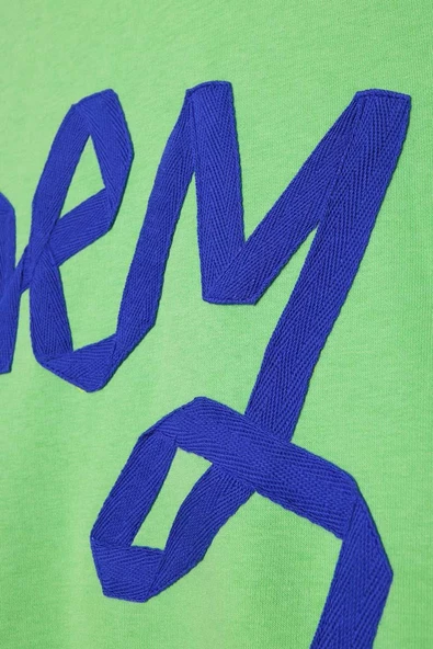 Neon Yeşil-Oversize Şardonlu Şerit Detaylı Sweatshirt - Resim 8