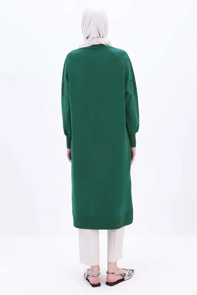 Zümrüt-Nakışlı Uzun Sweat Tunik - Resim 4