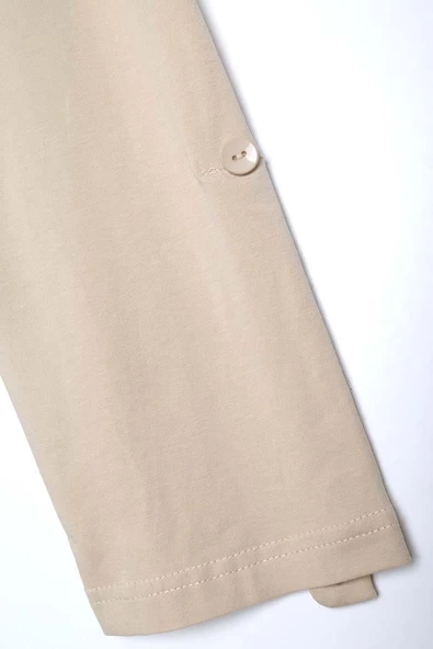 Bej-Pamuklu Arkadan Yırtmaçlı Apoletli Likralı Tunik - Resim 6