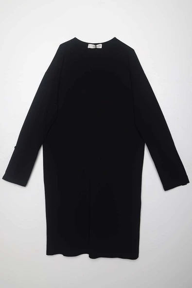 Siyah-Pamuklu Arkadan Yırtmaçlı Apoletli Likralı Tunik - Resim 7