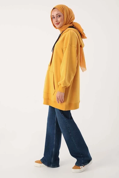 Hardal-Oversize Kapüşonlu Kanguru Cepli Sweat - 2