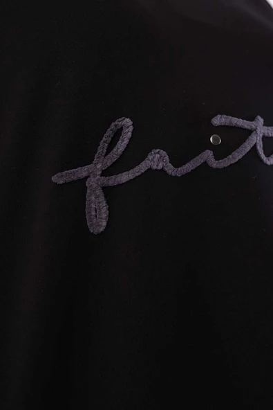 Siyah-Faıth Yazılı Nakışlı Sweat - 5