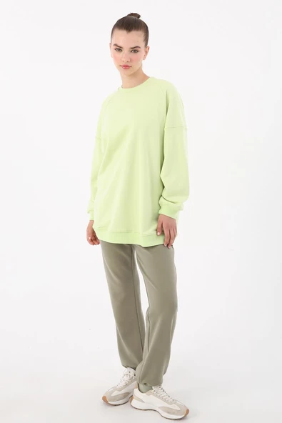Açık Yeşil-3 İplik Oversize Basic Sweat - 5