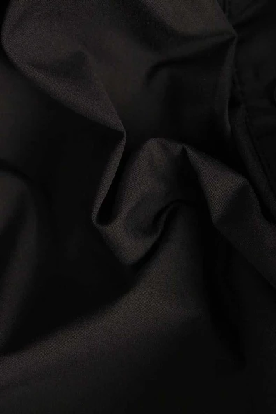 Siyah-Oversize Sivri Yaka Büzgülü Balon Kol Gömlek - Resim 8