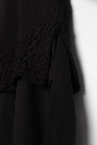 Siyah-Triko Garnili Kapüşonlu Sweatshirt - 9