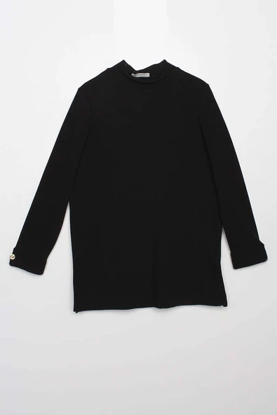 Siyah-Manşeti Düğmeli Yırtmaçlı Tunik - Resim 7