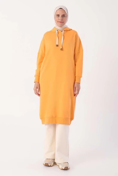 Turuncu-Kuşgözlü Kapüşonlu Cepli Sweat Tunik - Resim 2