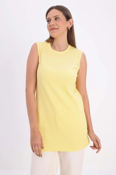 Açık Sarı-Pamuklu Fitilli Kolsuz T-Shirt ürün görseli
