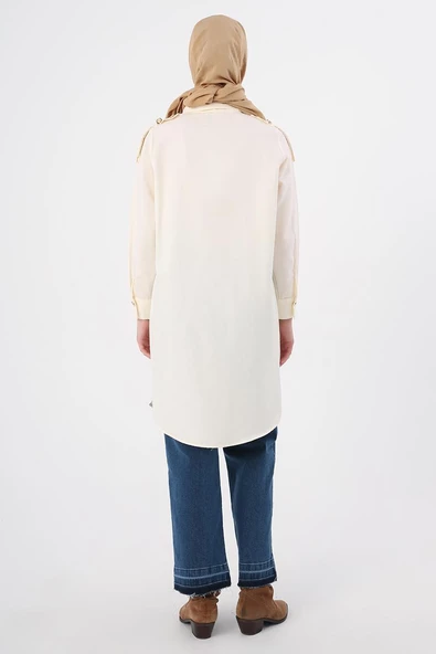 Ekru-Pamuklu Apoletli Gömlek - Resim 4