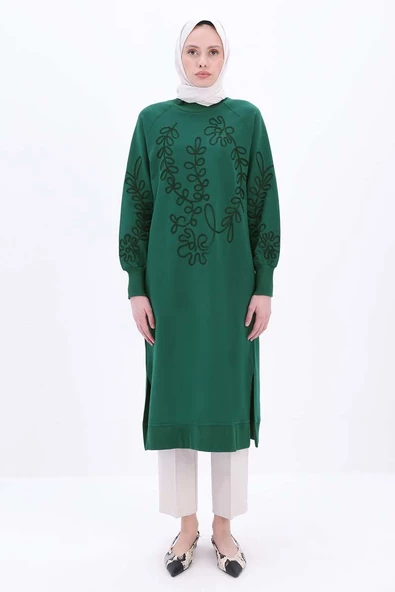 Zümrüt-Nakışlı Uzun Sweat Tunik - Resim 2