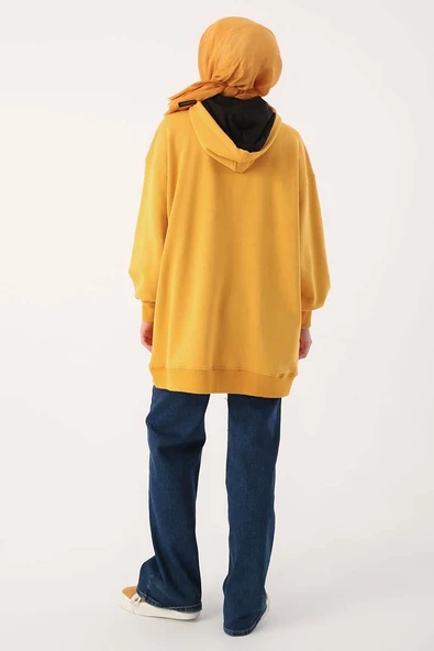 Hardal-Oversize Kapüşonlu Kanguru Cepli Sweat - 3