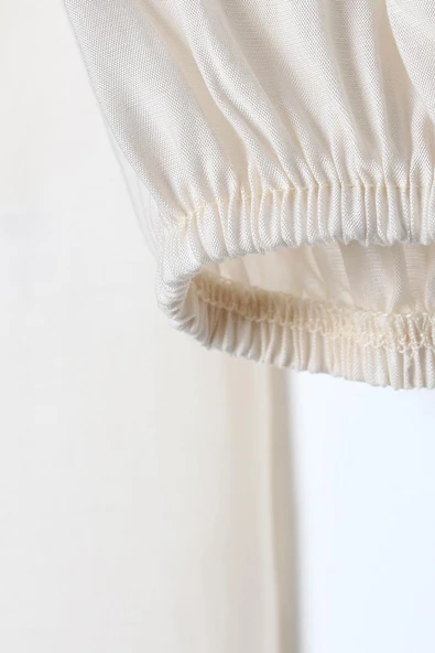 Ekru-Büzgülü Fiyonk Detaylı Arkası Düğmeli Salaş Tunik - Resim 7