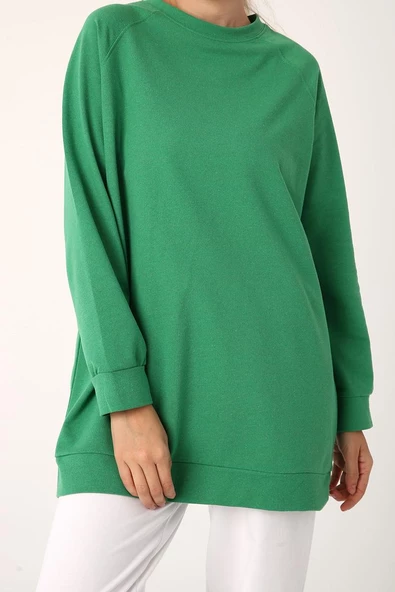 Yeşil-Bisiklet Yaka Reglan Kol Sweat - Resim 2