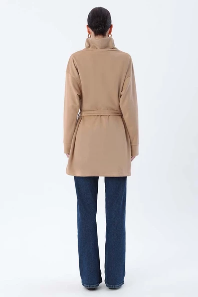 Bej-Kuşaklı Balıkçı Yaka Tunik - Resim 4