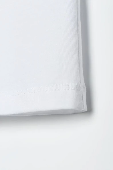 Beyaz-%100 Pamuk Kolsuz T-Shirt - 5