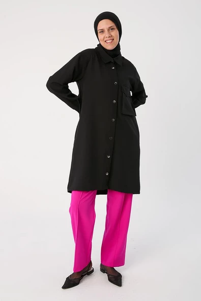 Siyah-Tek Cepli Çıtçıtlı Gömlek - 2