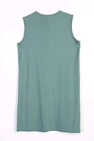 Yeşil-Pamuklu Yaka Biyeli Kolsuz Tunik - Resim 7