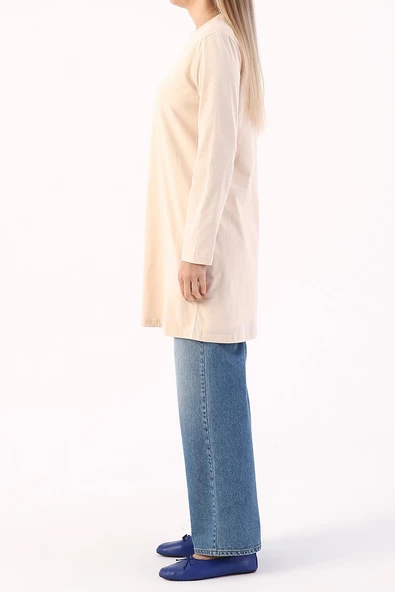 Bej-Basic Pamuklu Süprem Sweat Tunik - 2