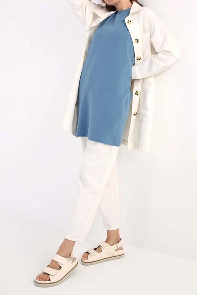 Mavi-Yaka Biyeli Kolsuz T-shirt ürün görseli