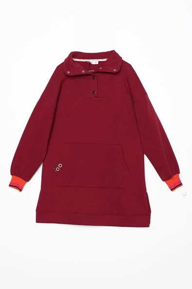 Bordo-Çıtçıt Yakalı Ribana Detaylı Şardonlu Sweat - 7