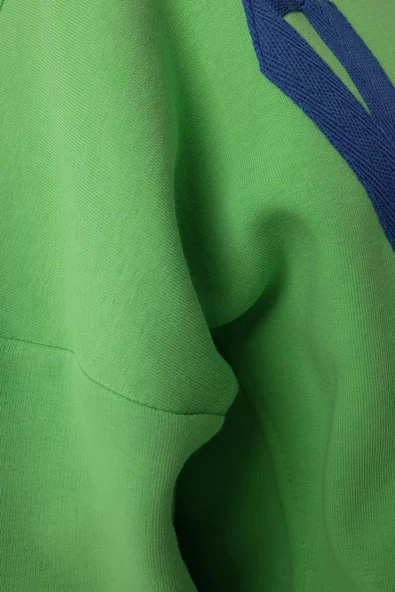 Neon Yeşil-Oversize Şardonlu Şerit Detaylı Sweatshirt - Resim 6