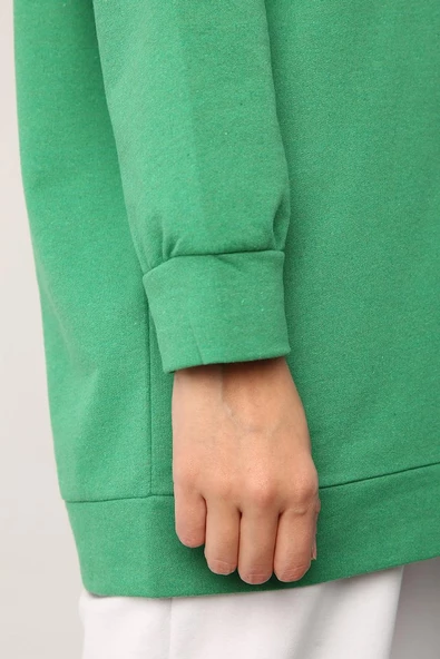 Yeşil-Bisiklet Yaka Reglan Kol Sweat - Resim 6