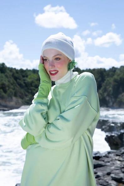 Açık Yeşil-3 İplik Oversize Basic Sweat