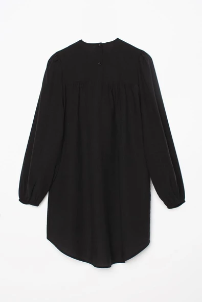 Siyah-Büzgülü Fiyonk Detaylı Arkası Düğmeli Salaş Tunik - Resim 7