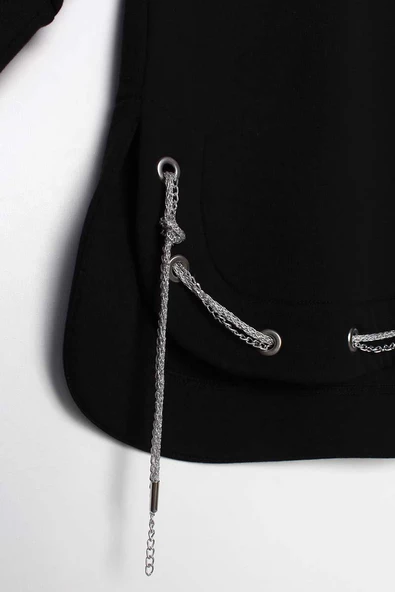 Siyah-Kapüşonlu Zincirli Sim Detaylı Şardonlu Sweat - Resim 6
