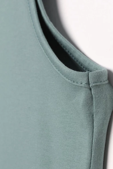 Yeşil-Pamuklu Yaka Biyeli Kolsuz Tunik - Resim 6