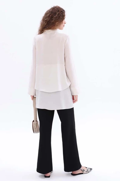 Taş-Volanlı Hakim Yaka Yarım Patlı Tunik - Resim 4