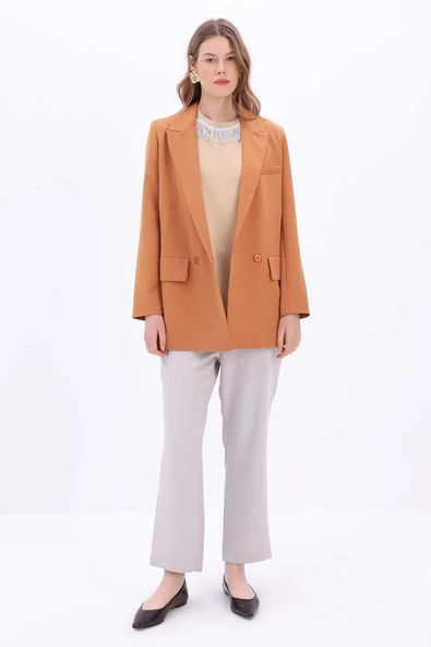 Bej-Püskül Detaylı Kısa Kollu Likralı T-Shirt - Resim 5