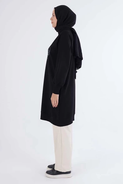 Siyah-Faıth Yazılı Nakışlı Sweat - 3