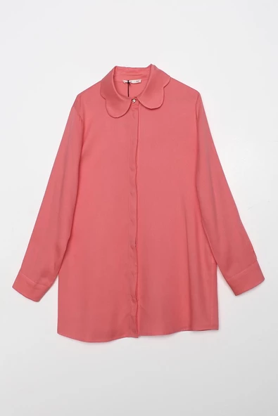 Pembe-Viskon Yaka Detaylı Şık Düğmeli Gömlek Tunik - Resim 8