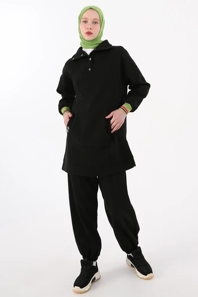 Siyah-Çıtçıt Yakalı Ribana Detaylı Şardonlu Sweat ürün görseli