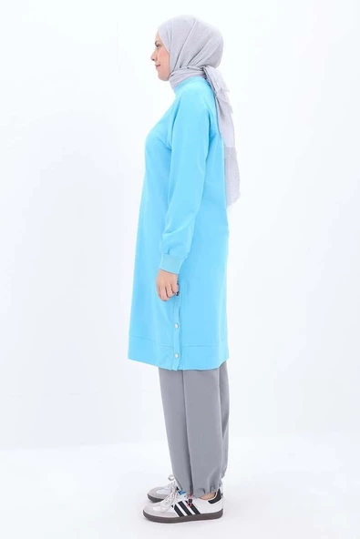 Turkuaz-Pamuklu Nakışlı Sweat Tunik - 3